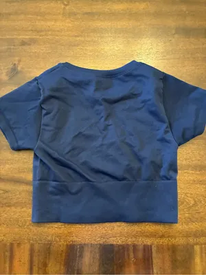Aerie Offline Top Women’s Small Navy Blue Short Sleeve Workout Shirt Cropped thumbnail 3