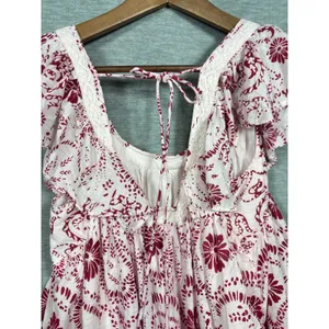 Maeve Anthropologie Dress S Red Floral Babydoll Mini Flutter Sleeve Lace Cottage thumbnail 6