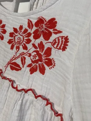 Old Navy Embroidered Crinkle Gauze Boho Peasant Top Orange Floral Scallop XL thumbnail 6