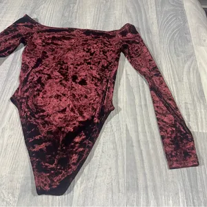 Forever 21 Velvet Off-Shoulder Bodysuit in Burgundy; Medium Women’s thumbnail 8