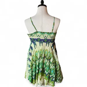 Aryeh Green‎ Blue Babydoll Kaleidoscope Print Cotton Mini Dress Straps Large thumbnail 2
