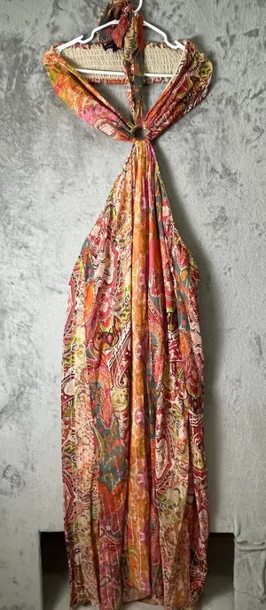 America & Beyond Paisley Halter Maxi Dress Boho Resort Vacation Cover Up Large thumbnail 1
