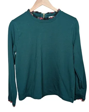 J. Crew Tartan ruffle-collar pullover Hunter Green Long Sleeve Knitwear Medium thumbnail 1