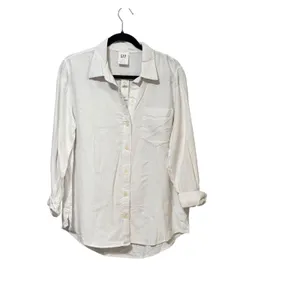 Gap The Easy Shirt Womens Medium Optic White Linen Blend Button Down Long Sleeve thumbnail 2