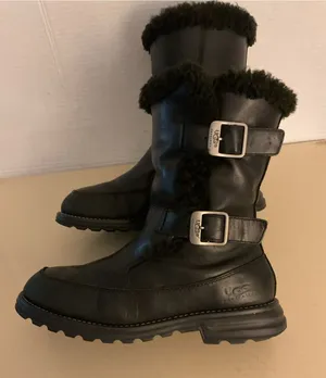 Ugg women black leather waterproof biker moto boots US 7 thumbnail 1