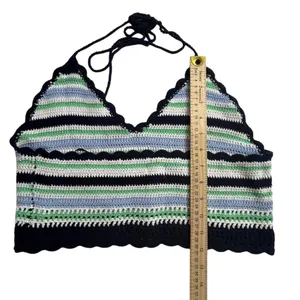 Aerie Women's L Multicolor Striped Crochet‎ Halter Crop Top Summer y2k thumbnail 7