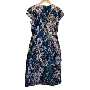 Kay Unger New York Teal Metallic Floral Brocade Tulip Cocktail Dress Size 0 thumbnail 3