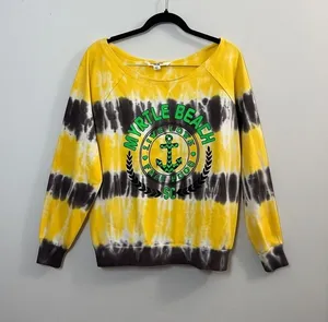 American Vintage Myrtle Beach Tie Dye Sweatshirt Women L Yellow Gray thumbnail 1