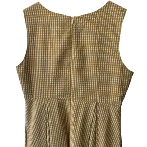 mo:vint Yellow Grey‎ Checkered Square Neck Midi Dress Summer Cottagecore L thumbnail 7