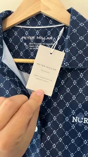 NWT Peter Millar Women’s Small Navy Blue Geometric Sleeveless Golf Polo NCR Logo thumbnail 7