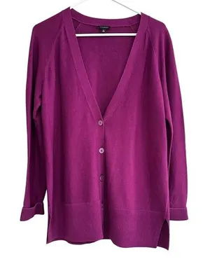 Talbots Purple Magenta‎ V-Neck Button Front Cardigan Sweater Lightweight Casual thumbnail 1
