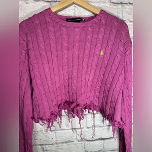 Ralph Lauren Sport Hand distressed &‎ cropped pink/purple sweater size large thumbnail 4