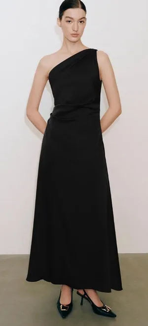 Elegant One-Shoulder Black Maxi Dress Small thumbnail 1