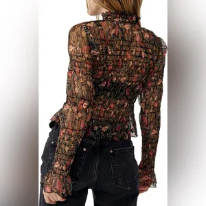 Free people Hello There Smocked Crop Top floral mesh size large thumbnail 2