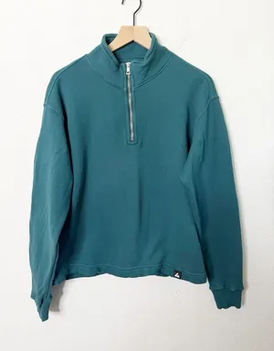 American Giant Teal Green French Terry Half Zip Pullover‎ Sweater Womens Size L thumbnail 1