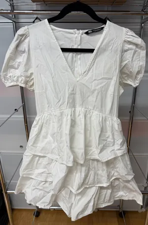 ZARA White Tiered Mini Dress thumbnail 1