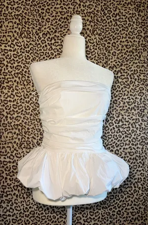 Anthropologie White Strapless Peplum Top thumbnail 1