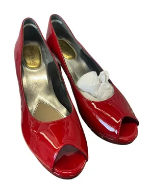 Rose Petals by Walking Cradles Prom Red Patent Peep Toe Heels Size 8.5 thumbnail 1