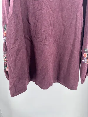 J. Jill Deep Plum maroon embroidered Long-Sleeve Round Neck top boho fall L thumbnail 10