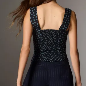 Reformation | Hester Polka Dot Draped Tank Top in Blue | Size 6 thumbnail 2