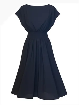 Faherty Navy Blue Midi Dress with Smocked Waist, Size XS thumbnail 1