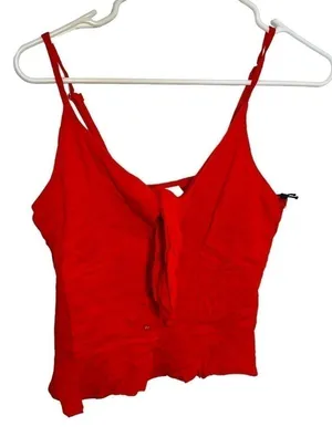 Japna Women's Size Medium Tank Top Red Faux Button Tie Front‎ Smocked 31027S thumbnail 1