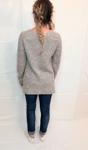 Abercrombie V-Neck Knitted Sweater in Rib - Pink/Grey Marl - M thumbnail 6