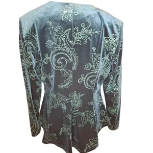 R&M Richards Womens Size 6 Petite Velvet Suit Jacket Deep Teal Green Embellished thumbnail 2