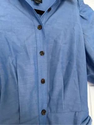 Ann Taylor Blue Puff Sleeve Midi Shirt Dress Size Small thumbnail 2