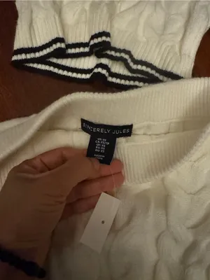 Sincerely Jules Cream Cable-Knit Pencil Skirt with Navy Trim thumbnail 2