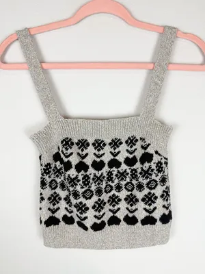 River Island Gray Black Fair Isle Patterned Cardigan Sweater Tank Matching Set thumbnail 12