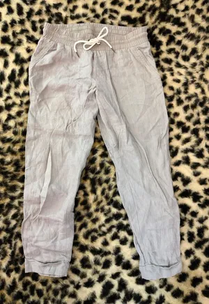 Athleta Casual Drawstring Linen Pants - Light Gray thumbnail 1