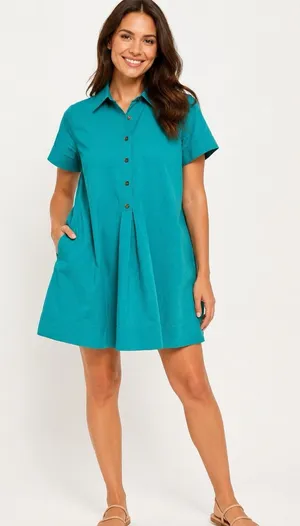 Anthropologie Polly Dress Button Front Green Pleated A Line Casual XS thumbnail 1