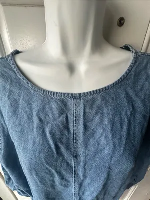 Something Navy Chambray Denim Romper Long Sleeve Puff Sleeve Size XL thumbnail 8