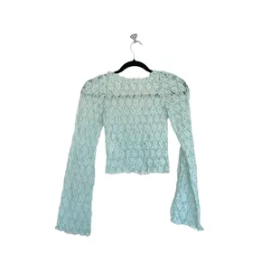 Free People NEW FP One Madison Top Smocked Lace Sheer Hook-Front Bell Sleeve thumbnail 7