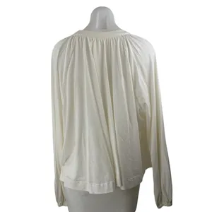 Anthropologie Maeve Women's White V-neck Long Puff Sleeve Crop Blouse Top Size L thumbnail 2