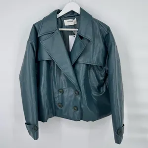 4th & Reckless PU double‎ breasted Victoria jacket in teal XL thumbnail 4