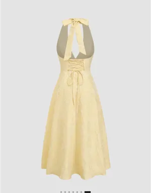 Yellow Jacquard Halter Dress thumbnail 2