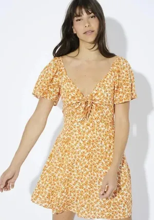 MINKPINK Women's Size‎ Small Sun Valley Orange V-Neck Floral Mini Dress thumbnail 1