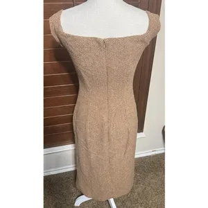 Ralph Lauren Black Label Wool Herringbone Tweed Sheath Dress Beige Midi Sz 2 thumbnail 6