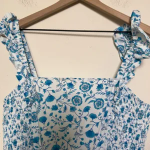 Draper James Women Midi Dress XXL Blue Floral Smocked Cottage Flutter‎ Sleeve thumbnail 3