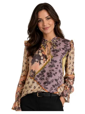 Sanctuary “After Party” Boho Floral Tie‑Neck Blouse – Size Medium thumbnail 1