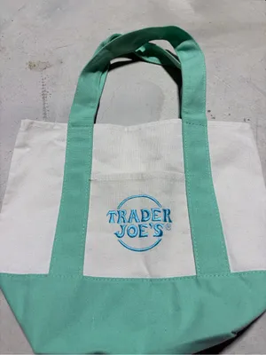 Trader Joe’s mini pastel Mint & White Canvas Tote Bag thumbnail 2