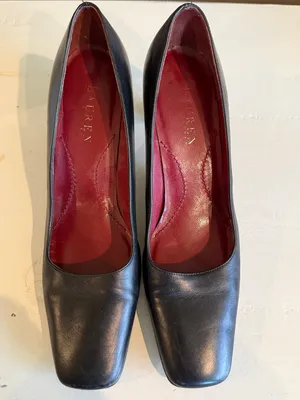 Ralph Lauren LAUREN RL Classic Black Leather Square-Toe Pumps 8AA Preppy Old Money Minimalist thumbnail 5