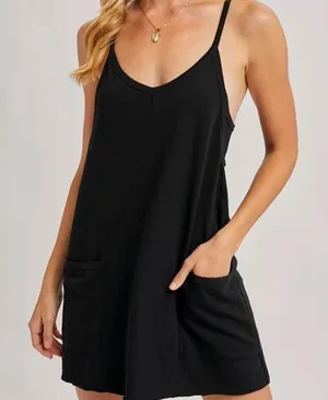 Source Unknown NWOT Black Built-in Shorts Romper Dress w Pockets Size L thumbnail 1