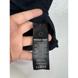 Sunday Best Aritzia Black Ribbed Henley Tank Top Cropped Scoop Neck M thumbnail 4