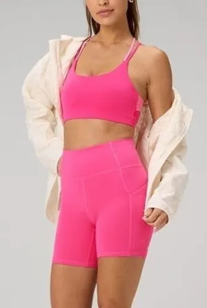 Fabletics 2 pc Workout SET Sports Bra & Biker Shorts XS Hot Pink Gym Athletic thumbnail 1