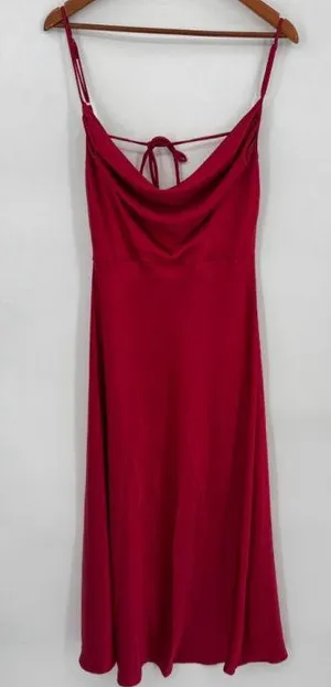 NWT Mogidol Red Satin Cowl Neck Backless Midi Dress Size L thumbnail 1