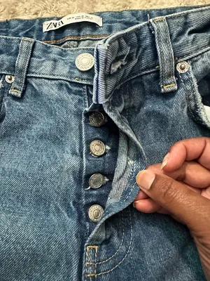 Zara distressed medium wash button-up straight leg denim jeans Size 30 thumbnail 5