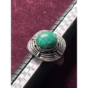 Size 11 Statement Faux Turquoise Ring - Modernist Silver-Tone Cage Design thumbnail 3